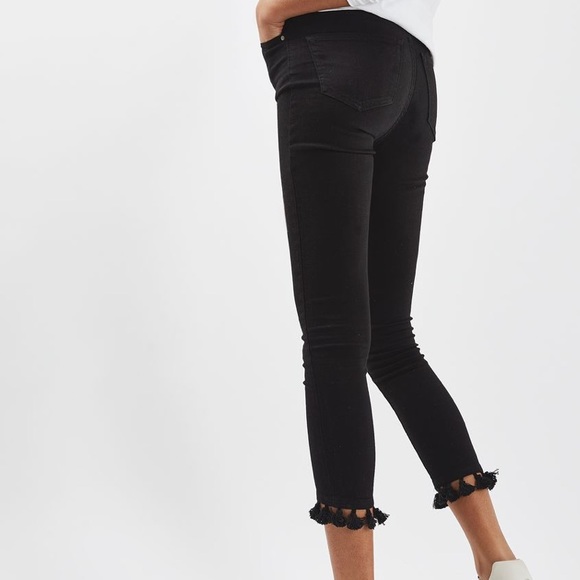 Topshop Moto Black Denim Jamie Jeans with Tassle Hem Sz. 30 - Picture 3 of 12